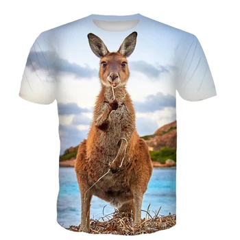 Тениска с животни, готина тениска с 3D принтом Кенгуру за мъже и жени, ежедневни летни спортни блузи, модни тениска