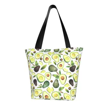 Чанта за пазаруване с шарките на лицето от акварели, авокадо Kawaii, холщовая чанта за покупки от рециклируеми продукти, наплечная чанта за пазаруване