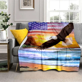 Модно фланелевое меко и удобно одеяло Шерпа одеяло с 3D принтом животински орел Одеало за легло, разтегателен офис одеяло за обяд