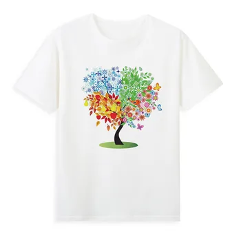 Цветна тениска с принтом дърво, благородна, красива тениска с принтом, Дишащи и леки летни дамски тениски A1-76