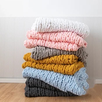 Меко вязаное одеяло от синельной прежда, Машинно пране, одеало за плетене на една кука, одеало, ръчно изработени, одеяло от плътно трико