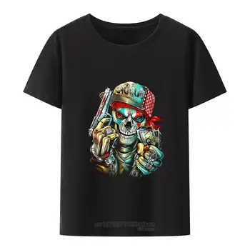 Тениски с образа на Скелета, пари и оръжия, Градинска мода, Camisetas, Новост, Тениска с принтом за почивка, Топ, Блуза, Camisa Cool
