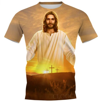 2022 Мъже, Жени, кристиан Исус, католическата 3D графика, Тениска с къс ръкав, Модерни и Уютни Върхове с кръгло деколте, Пуловер, Директна доставка