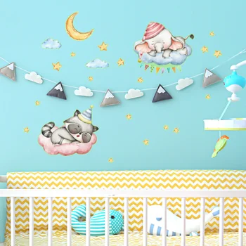 Сребриста стикер на стената във формата на мультяшного слон със звезда, Фоново декорация на детска спални, стикер за клас в детската градина, Свалящ се