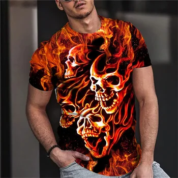 Мъжки t-shirt Лятна Мода Череп на Тема 3D Мъжки Готина Тениска С Лампа на Принтом Серия на Ужасите Твърди Потници и Тениски Големи Размери С Къс ръкав