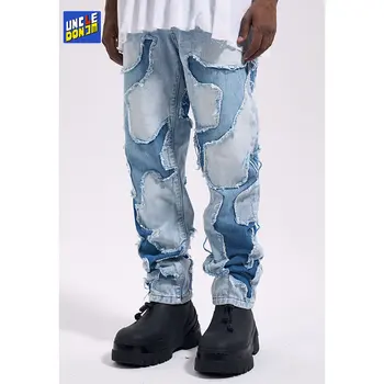 Лоскутные дънки с пискюли за мъже, хип-хоп, градинска облекло, панталони за мъже, y2k, мъжки дънки, оръфан дънки-карго, 2023, луксозни дънки