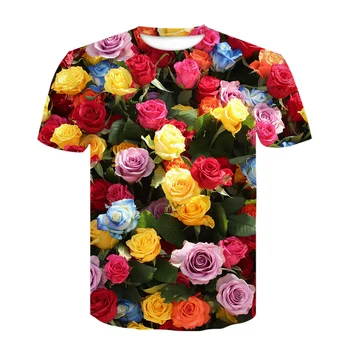Летни тениски с изображение на Рози За мъже и жени, Модни и Ежедневни тениска с кръгло деколте и 3D принтом в стил харадзюку