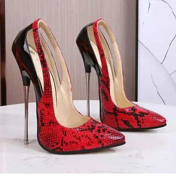 Дамски обувки на висок ток 2023, Класика на британската мода, без закопчалка, с остри пръсти, на тънък ток 16 см, Вечерни дамски обувки, бели, червени, Зелени