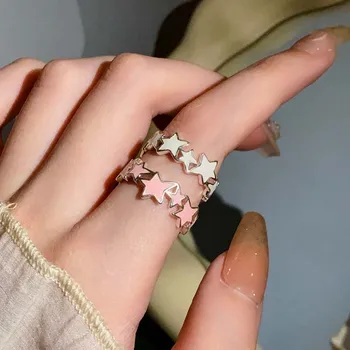 Корейски пръстени за двойката Y2K Pink Stars За жени, уважаеми эмалевое пръстен с пентаграма, отворено регулируем пръстен за момичета, естетика украси за партита