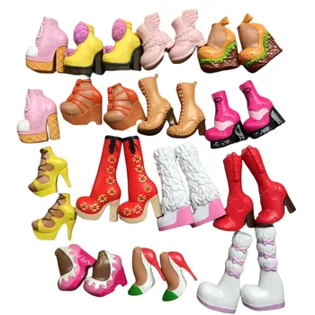 Куклени ботуши Оригинален стоп-моушън обувки на дебела подметка, високи токчета, многоцветни куклени ботуши, 1/6 куклен декор, черни златни Розово-кафяви обувки