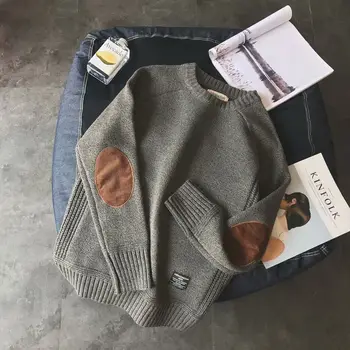 Нов мъжки пуловер, модерен дизайн ивици, вязаный пуловер Оверсайз, градинска облекло Harajuku, ежедневни пуловер с кръгло деколте, вълна
