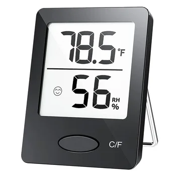 Термометър-влагомер за стая, стаен термометър с голям LCD дисплей, монитор влажност за домашния офис Черен
