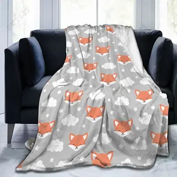 Супер Меко флисовое одеяло от сива фланела лисици, сладък лек декоративен Топъл Удобен пухкав плюш Есен-зима