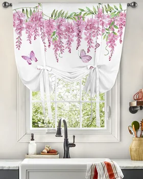 Пролетно розова сянка с пеперуда от глициния, за всекидневната, регулируеми щори за кухня, кафенета, къси завеси на експозиции