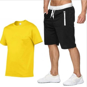 Лятото на 2022 от памук и коноп 2021, комплект от две части, мъжка тениска с къс ръкав, съкратен топ A287