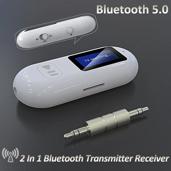 Предавател-приемник, Bluetooth 5.0, безжичен адаптер 2 in1, 3.5 мм Аудио Адаптер AUX, микрофон, високоговорител, авто музикален адаптер
