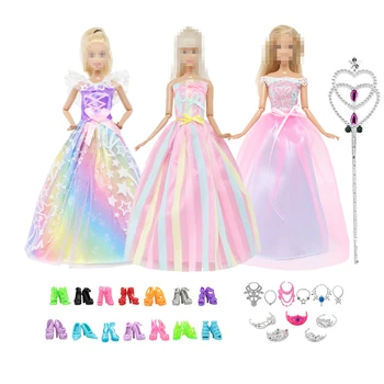 5 елементи/комплект = 1 Магическа пръчка + 1 Обувки + 1 Crown + 1 Колие + 1 Облекло за Игра на Барби Кукли, Аксесоари, Подарък за Рожден Ден, Детски Играчки