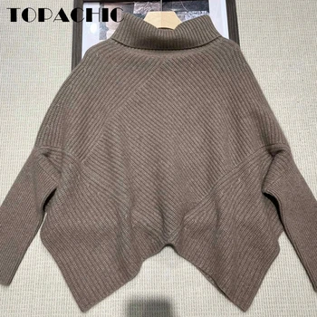 11.17 Женски пуловер с висока воротом TOPACHIC от дебела кашмир, свободен удобен пуловер с ръкави 