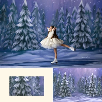 Зимните фонове със сняг гора, детска портретна фотография, подпори за фотосесия, коледни Заснежените дървета, на фона на фото студио