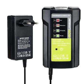 Адаптер черен на цвят с USB за батерии Ryobi 36-40 В, зарядно устройство LUB40V, защита от презареждането Със спешни осветление dc