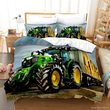Комплект спално бельо с 3D принтом за трактор-крупнокалиберной машини кралски размери, чаршаф с калъфка, комплект завивки, комплект за домашен текстил