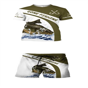 Модерен мъжки комплект тениски и шорти с 3D-печат, цветен картина за риболов, Европа и Съединените Щати, комплект за гмуркане за почивка, мъжки