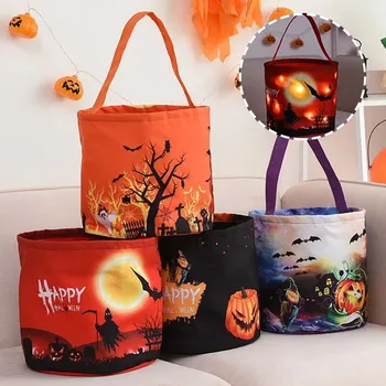 Украса кофи за шоколадови бонбони на Хелоуин с подсветка, кошница за Хелоуин с подсветка, Множество кошница за бонбони, чанта-тоут за декор партита