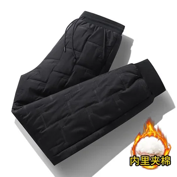 2023 Есенно-Зимни Нови Черни Модерен Памучни Дебели Топли Панталони Големи Размери, Мъжки Ежедневни Свободни и Удобни Панталони M-5XL