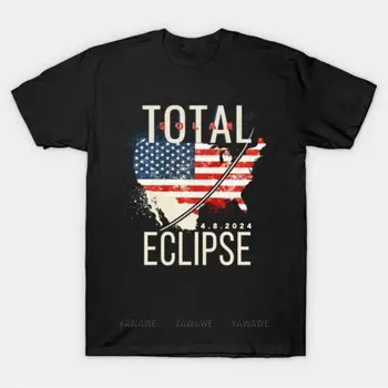 Плажната мъжки t-shirt тениска с модерен принтом Total Solar Eclipse 4.8.2024 САЩ Тениска тийнейджърката памучен тениска мъжка лятна топ