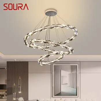 Модерна кристален полилей SOURA с led подсветка, Луксозни пръстен, Окачен лампа, Начало декор за хол, трапезария, Спалня