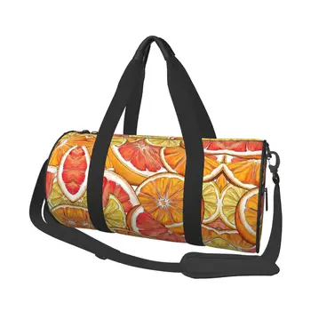Спортна чанта, Оранжева цветна спортна чанта Kawaii с обувки, модни готина двойка, Оксфорд чанта за поръчка, ретро-тренировочная чанта за фитнес